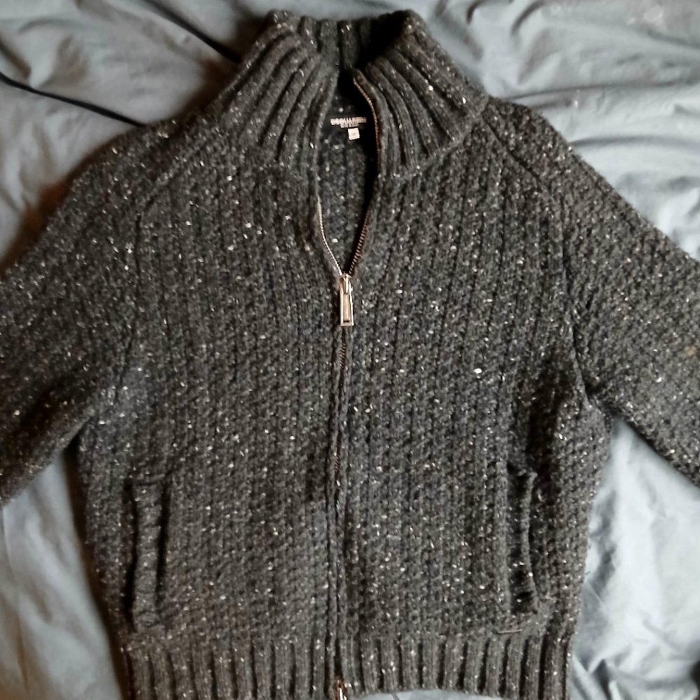 Final Week - DSQUARED2 Wool/Cashmere, Donegal, Full Zip Sweater, Black, Size M